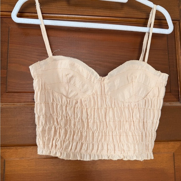 ZARA Textured Gingham Ruched Stretch Bustier Crop Top - Picture 2 of 6